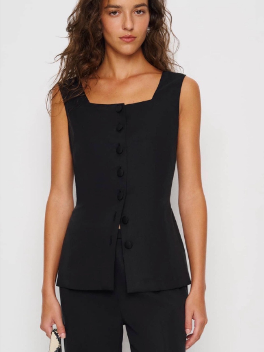 52. Reformation • NWT $$ Sleeveless Black Button-Front Square Neck Top